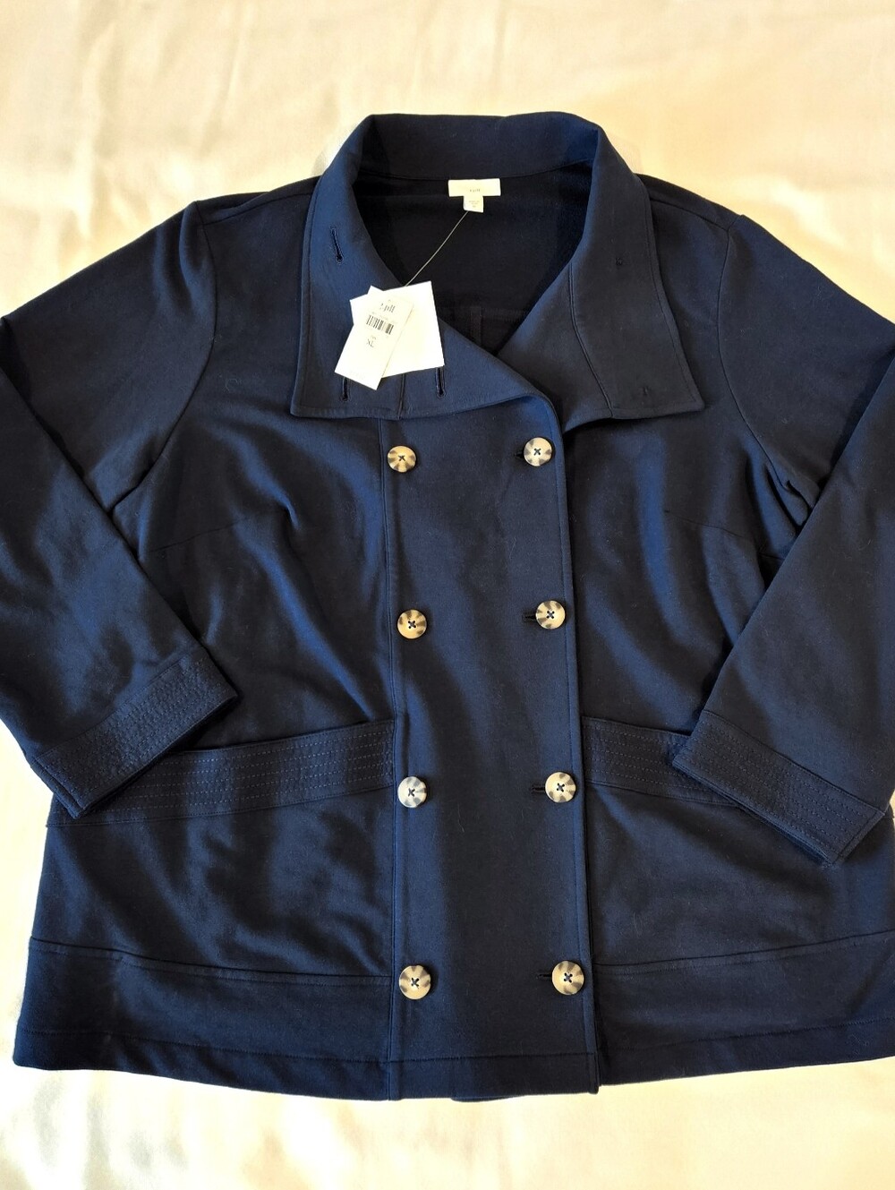 NWT J Jill Knit Double Breasted Peacoat Jacket Ink Blue Navy Size XL 311861